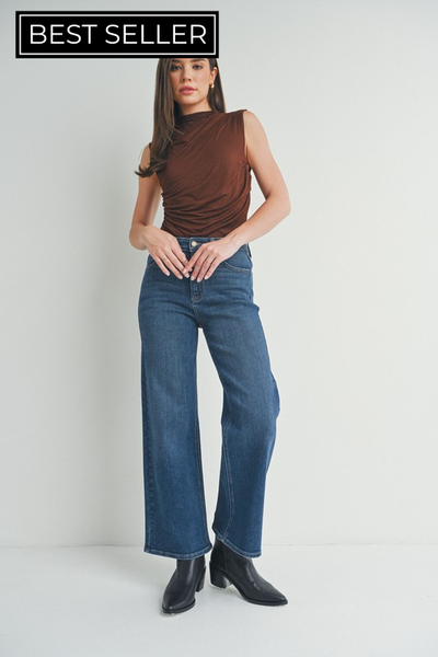 Slim Wide Leg Jeans - Dark Wash