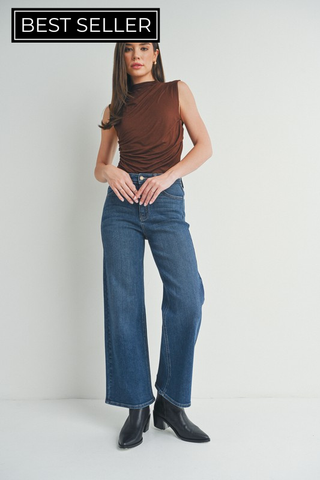 Slim Wide Leg Jeans - Dark Wash