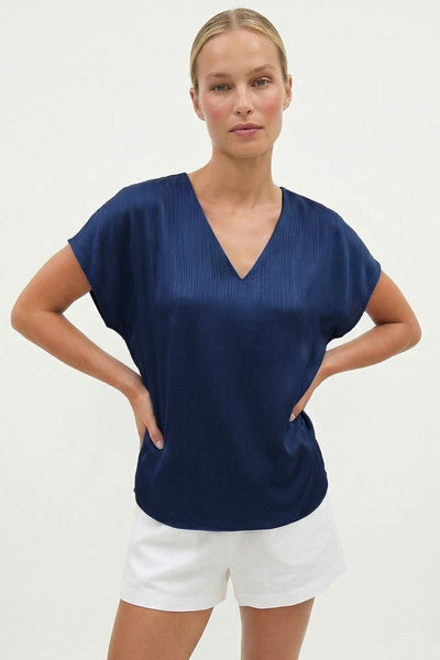 Crinkle Satin Pleated Sleeve Top - 2 Colors