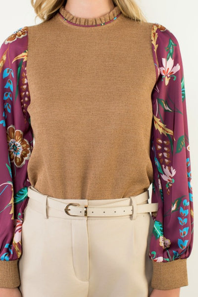 Floral Satin Sleeve Top - 2 Colors
