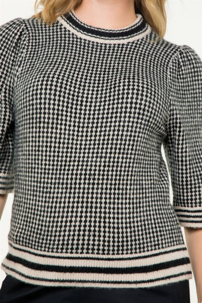 Houndstooth Stripe Knit Top