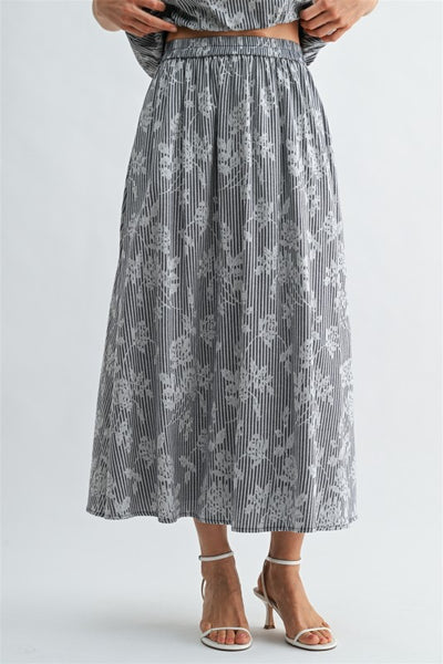 Floral Jacquard Striped Maxi Skirt