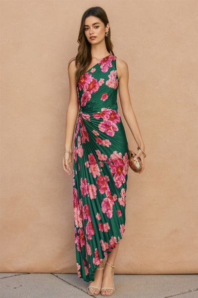 Desert Bloom Pleated One Shoulder Dress