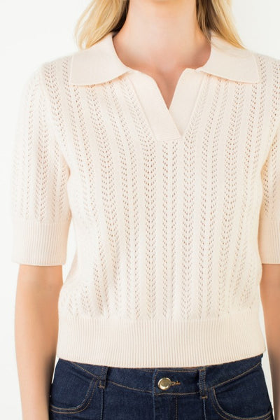 Collared Pointelle Knit Top
