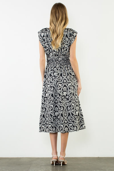 Contrast Petals Smocked Midi Dress