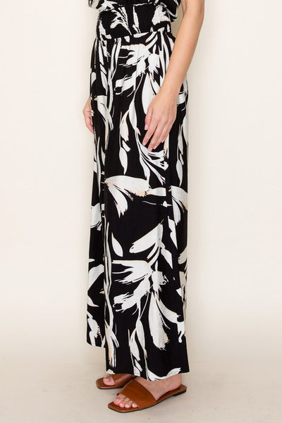 Contrast Floral Wide Leg Pants - 2 Colors