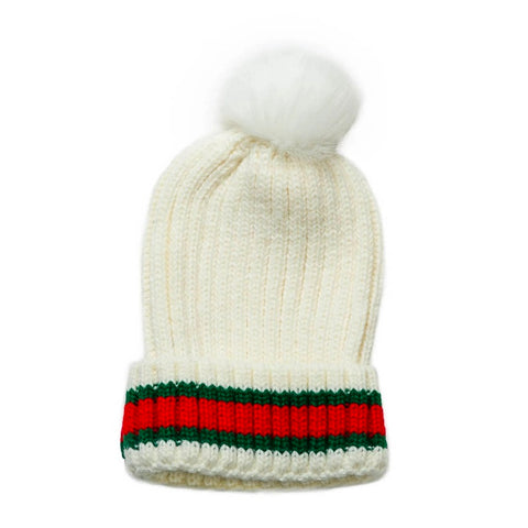 Contrast Stripe Pom Hat