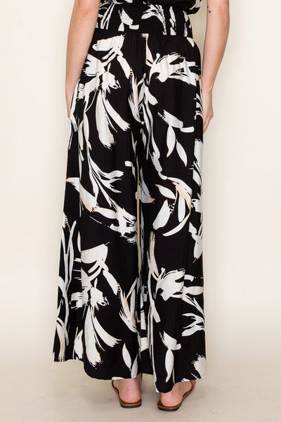 Contrast Floral Wide Leg Pants - 2 Colors