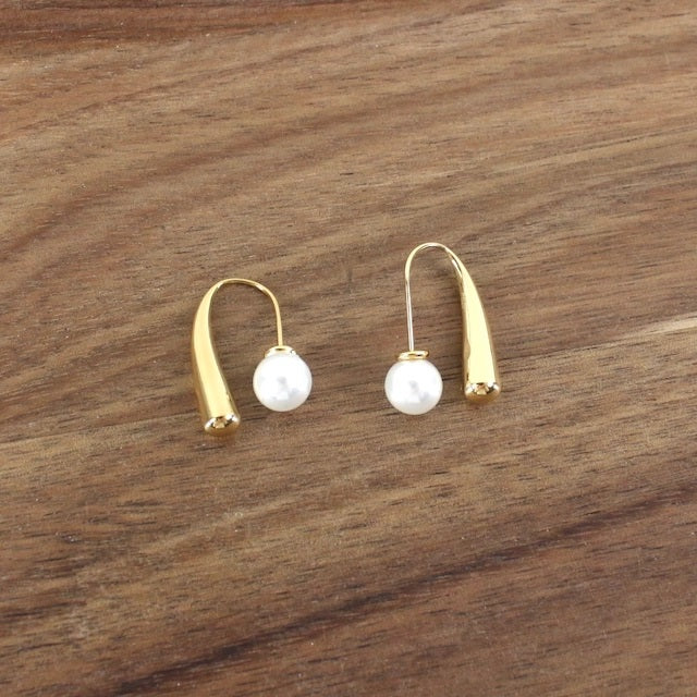 Stainless Steel Hanging Pearl Earrings