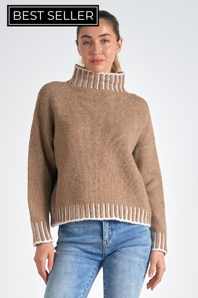 Stitch Detail Mockneck Sweater - More Colors