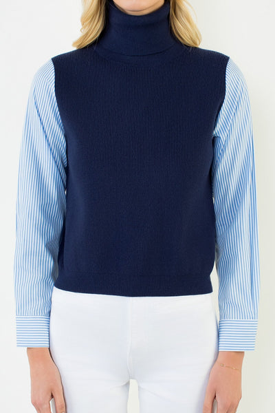 Striped Sleeve Turtleneck Sweater