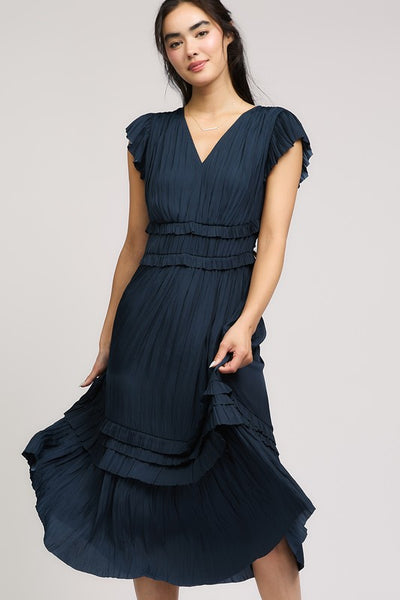 Pleated Sleeve Maxi Dress