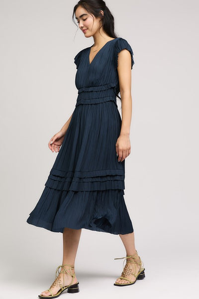 Pleated Sleeve Maxi Dress