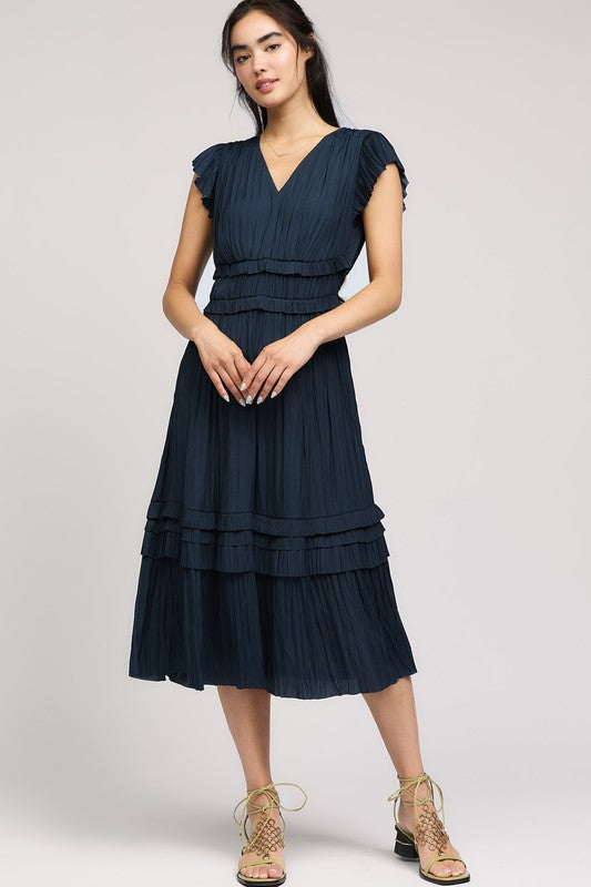 Pleated Sleeve Maxi Dress