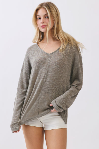 Seamed V-Neck Slub Tee - More Colors