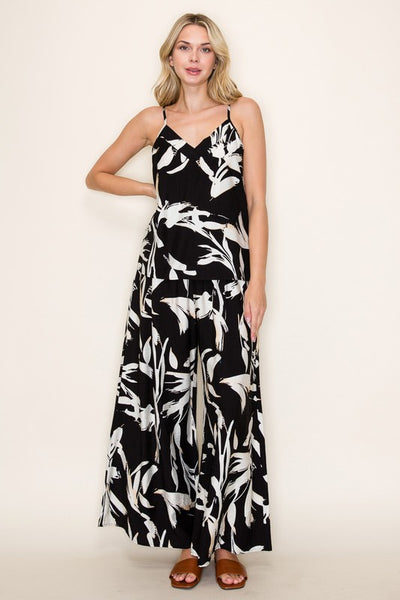 Contrast Floral Wide Leg Pants - 2 Colors