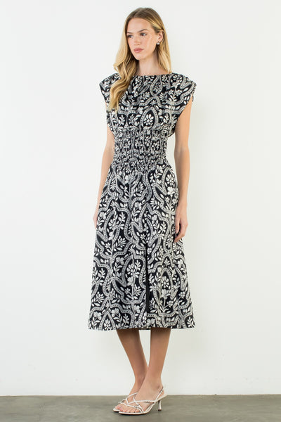 Contrast Petals Smocked Midi Dress