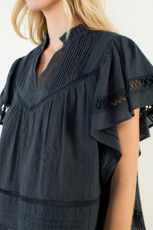 Textured Stripe Flutter Sleeve Top - 2 Colors
