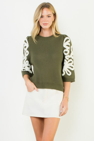 Embroidered Detail Sleeve Sweater