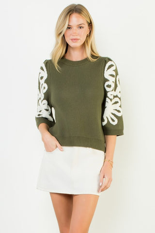 Embroidered Detail Sleeve Sweater
