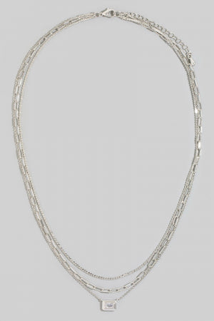 Gold Dipped Baguette Layered Chain Necklace