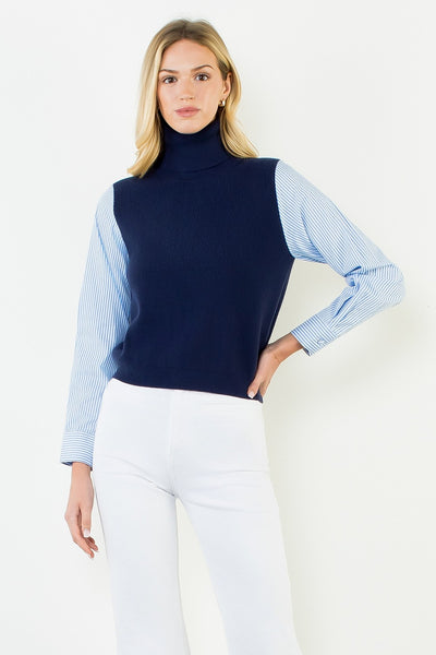 Striped Sleeve Turtleneck Sweater