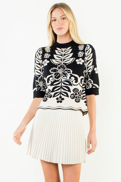 Contrast Leaves Knit Top