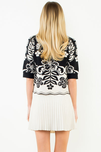 Contrast Leaves Knit Top