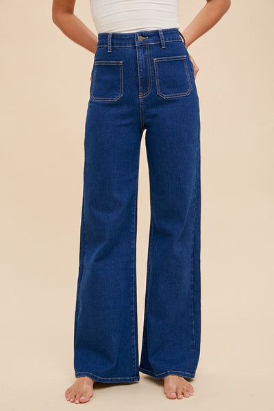 Patch Pocket Wide Leg Jeans