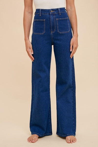 Patch Pocket Wide Leg Jeans