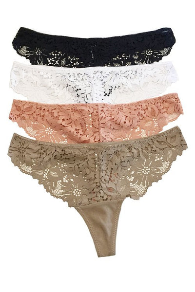 3 Pack Floral Lace Thong - FINAL SALE