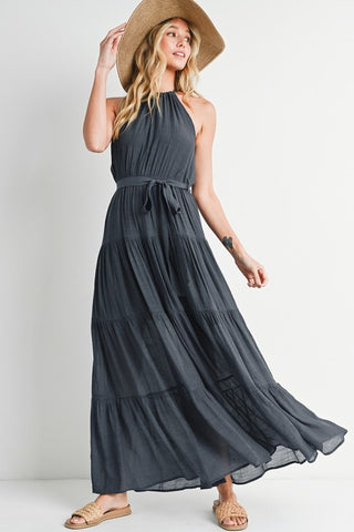 Tiered Crepe Maxi Dress