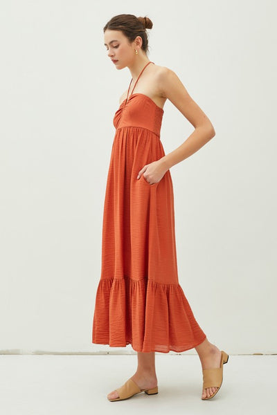 Halter Crepe Maxi Dress