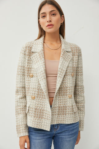 Plaid Houndstooth Blazer Jacket