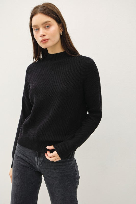 Ribbed V Mockneck Sweater