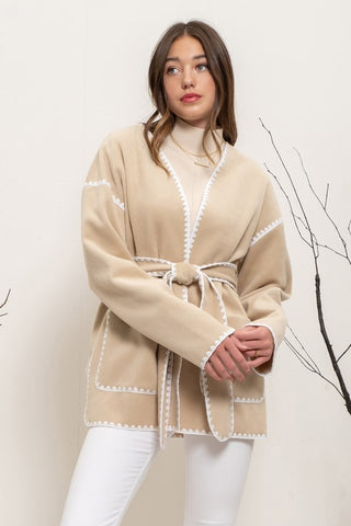 Scallop Whipstitch Belted Jacket