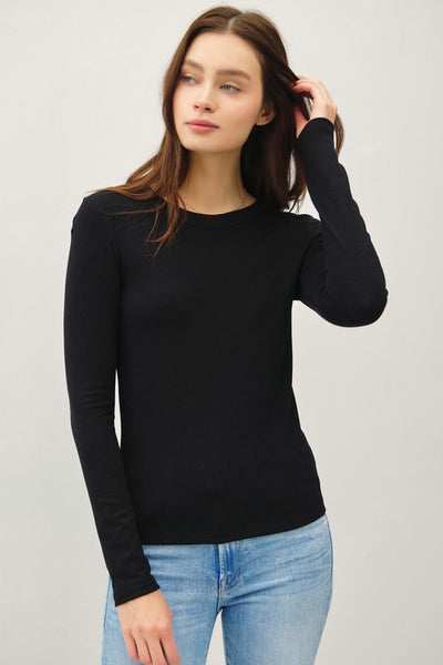 Banded Crewneck Long Sleeve Tee - 2 Colors