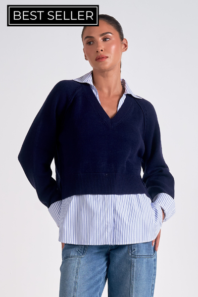 Layered Collared Sweater - 2 Colors