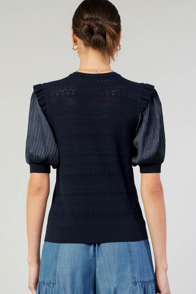 Pointelle Knit Pleated Sleeve Top