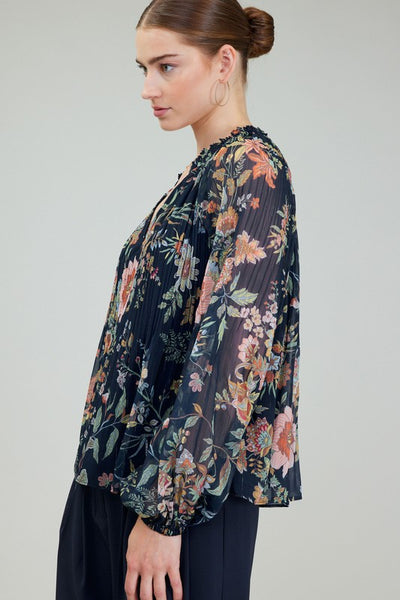 Midnight Floral Pleated Blouse