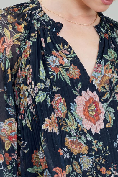 Midnight Floral Pleated Blouse