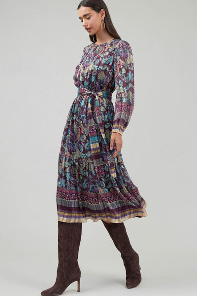 Paisley Border Print Belted Dress