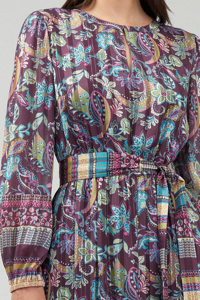 Paisley Border Print Belted Dress