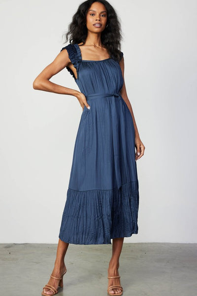 Ruffle Strap Belted Pleat Dress