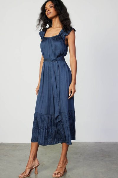 Ruffle Strap Belted Pleat Dress