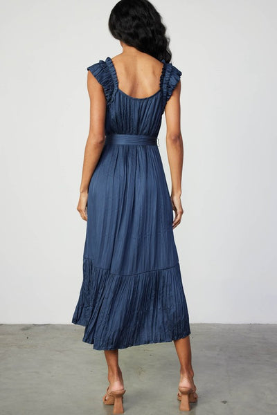 Ruffle Strap Belted Pleat Dress