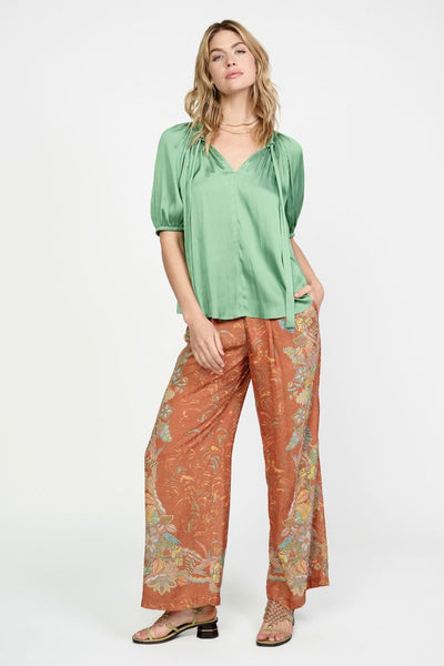 Pleated Neck Tie Blouse