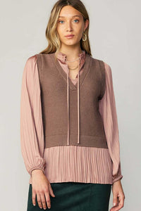 Layered Vest Pleated Blouse