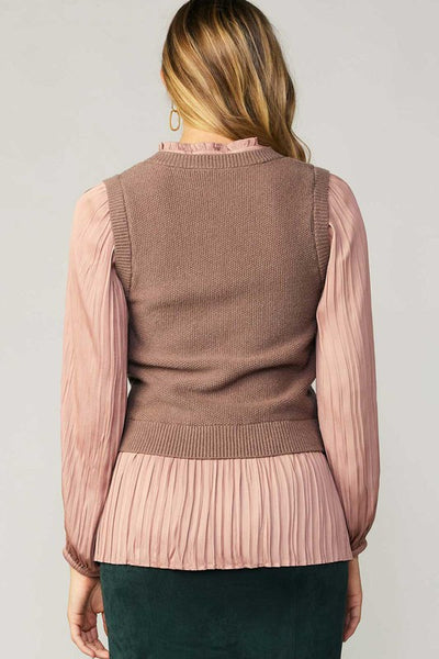 Layered Vest Pleated Blouse