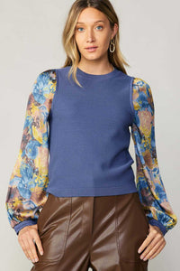 Floral Sleeve Contrast Sweater
